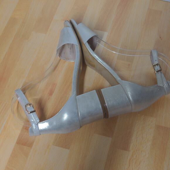 Free People Marigold Sandal Ankle Block Heel Suede Leather Shimmer 38 (US 8) - Picture 3 of 14